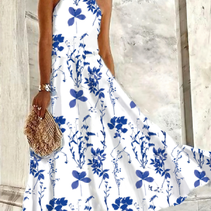 Women Floral Halter Sleeveless Comfy Casual Mini Dress, Dresses, color:Blue|size:XXL, catalog Noracora shop