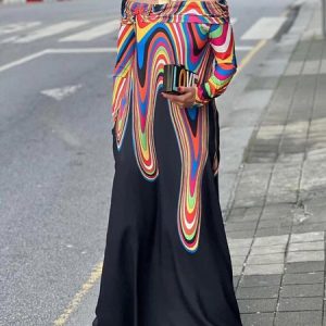 Off Shoulder Sleeve Random Print Loose Casual Maxi Dress, Maxi Dresses, color:As Picture|size:XXL, Stylewe