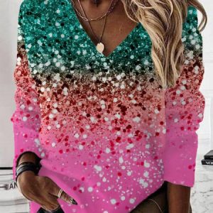 Casual V Neck Abstract Sweatshirt Printing, Hoodies & Sweatshirts, color:Green|size:XXL, catalog Noracora shop