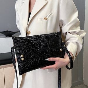 Minimalist Embossed Square Clutch with Detachable Crossbody Strap, Bags, color:Black|size:One-size, Stylewe