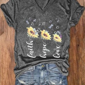 V Neck Knitted Casual Loose T-Shirt, T-shirts, Lilicloth.com