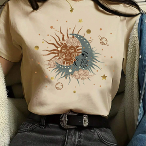 Casual Sun Crew Neck Short Sleeve T-shirt, T-shirts, color:Khaki|size:4XL, catalog Noracora shop