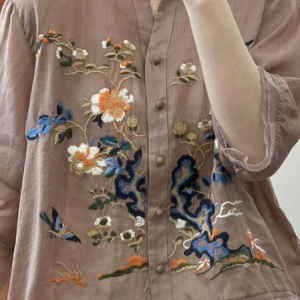 V Neck Half Sleeve Floral Embroidery Regular Loose Blouse For Women, Blouses, color:Pink|size:3XL, catalog Noracora shop