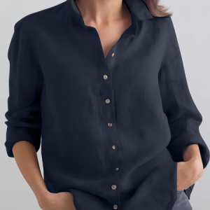 Shirt Collar Long Sleeve Plain Regular Loose Shirt For Women, Shirts, color:Deep Blue|size:5XL, catalog Noracora shop