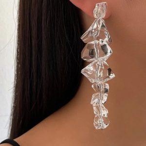 1pair Irregular Clear Acrylic Drop Earrings, Earrings, color:Transparent|size:One-size, Stylewe