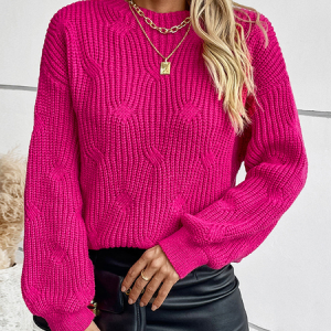 Women Yarn/Wool Yarn Plain Long Sleeve Comfy Casual Sweater, Sweaters, color:Rose Red|size:XL, catalog Noracora shop
