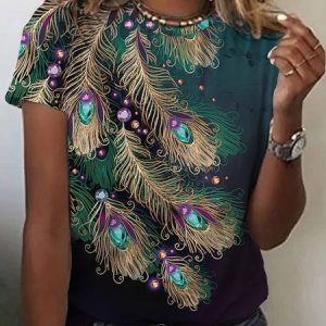 Casual Jersey Peacock T-Shirt, T-shirts, Lilicloth.com