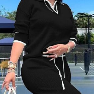 Loose Color Block Regular Sleeve Casual Sweater, Pullovers, color:Black|size:XXL, Stylewe