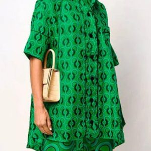 Urban Shirt Collar Loose Geometric Blouse, Blouses and Shirts, color:Green|size:XXL, Stylewe
