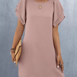 Women Plain Crew Neck Short Sleeve Comfy Casual Short Dress, Dresses, color:Pink|size:XL, catalog Noracora shop