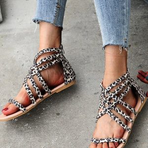 Casual Plain Zipper Low Heel Slide Sandals, Women shoes, color:Leopard|size:43, catalog Noracora shop