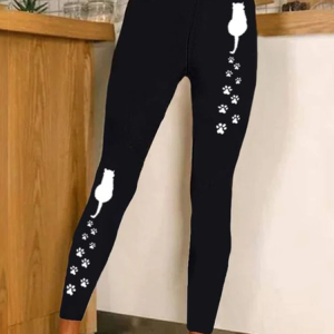 Women's Casual Vintage Cat Animal Long Leggings, Leggings, color:Black|size:XXL, catalog Noracora shop