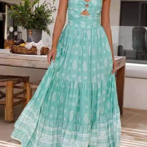 Women Plants Spaghetti Gallus Comfy Casual Maxi Dress, Maxi, color:Green|size:XL, catalog Noracora shop