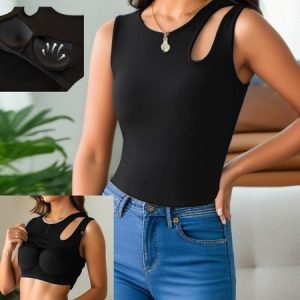 Casual Crew Neck Plain Tank Top, Tanks & Camis, color:Black|size:XXL, catalog Noracora shop
