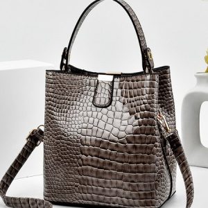 Minimalist Stone Embossed Large Capacity Bucket Bag with Detachable Crossbody Strap, Bags, color:Khaki|size:One-size, Stylewe