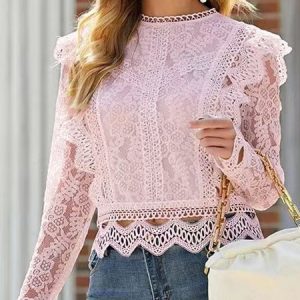 Half Turtleneck Long Sleeve Plain Regular Regular Fit Shirt For Women, Blouses, color:Pink|size:XXL, catalog Noracora shop