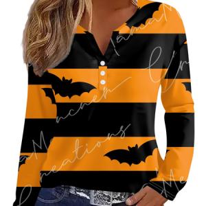 Casual Halloween Notched Long Sleeve T-shirt, T-shirts, color:Black|size:3XL, catalog Noracora shop