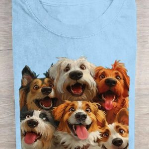 Casual Dog Crew Neck Short Sleeve T-shirt, T-shirts, color:Light Blue|size:3XL, catalog Noracora shop