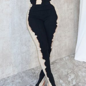 Casual Tight Side-Slit Color Block Pants, Pants, color:Black|size:XXL, Stylewe