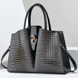 Large Capacity Color Block Crocodile Embossed Tote Bag Commuting Crossbody Bag, Bags, color:Gray|size:One-size, Stylewe
