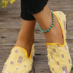 All Season Plain Canvas Casual Shallow Shoes, JustFashionNow Flats, color:Yellow|size:43,