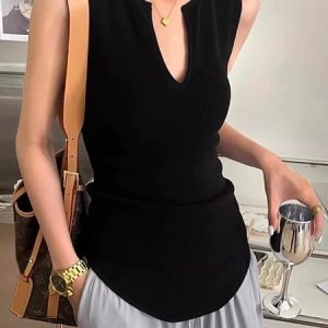 Daily Plain V Neck Regular Fit Tank Top, Tanks and Camis, color:Black|size:XXL, Stylewe