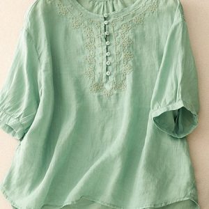 Shirt Collar Long Sleeve Plain Regular Loose Blouse For Women, Blouses, color:Lightgreen|size:XXL, catalog Noracora shop