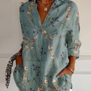 Shirt Collar Short Sleeve Floral Regular Loose Shirt For Women, Shirts, color:Green|size:XXL, catalog Noracora shop