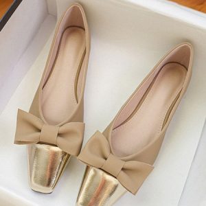 Elegant Bowknot Color-block Shallow Shoes, Flats, color:Apricot|size:42, Stylewe