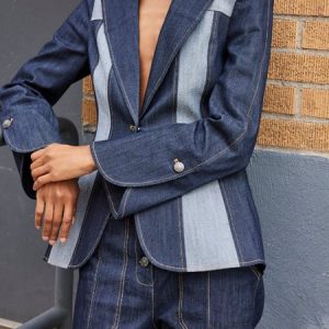 Urban Lapel Collar  Color Block Denim Coat, Jackets, color:Blue|size:XXL, Stylewe