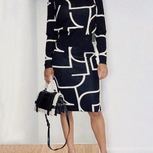 Tight Urban Crew Neck Abstract Graphic Midi Dress, Midi Dresses, color:Black|size:XXL, Stylewe