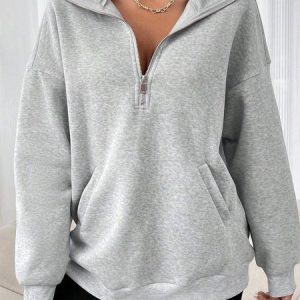 Casual Shawl Collar Plain Sweatshirt Zipper, Hoodies & Sweatshirts, color:Light Gray|size:XXL, catalog Noracora shop