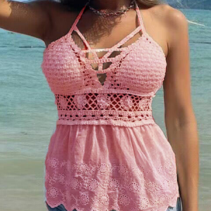 Casual Crew Neck Plain Tank Top, Tanks & Camis, color:Pink|size:L, catalog Noracora shop