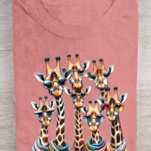 Casual Animal Crew Neck Short Sleeve T-shirt, T-shirts, color:Orange Pink|size:3XL, catalog Noracora shop