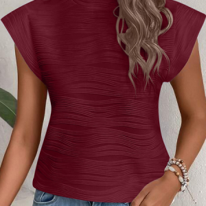 Half Turtleneck Short Sleeve Plain Regular Regular Fit Shirt For Women, Blouses, color:Wine Red|size:XXL, catalog Noracora shop