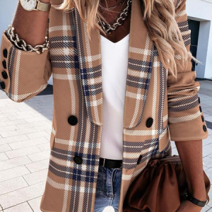 Women's Plain Regular Loose Blazer, Outerwear, color:Brown|size:XXL, catalog Noracora shop