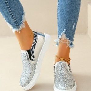 Casual Plain Slip On Flat Heel Slip On, Women shoes, color:Silver|size:43, catalog Noracora shop