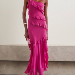 Women Plain Spaghetti Gallus Comfy Vacation Peplum Maxi Dress, Dresses, color:Rose Red|size:XS, catalog Noracora shop