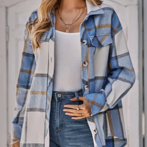 Women's Long Sleeve Shirt Spring/Fall Plaid Cotton Shirt Collar Daily Going Out Casual Top Blue, JustFashionNow Jackets, color:Blue|size:XL,