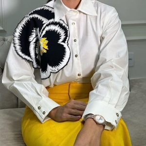 Casual Embroidery Regular Sleeve Floral Shirt Collar Shirt, Blouses and Shirts, color:White|size:XXL, Stylewe