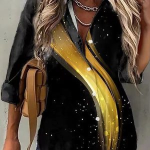 Shirt Collar Long Sleeve Ombre Regular Loose Shirt For Women, Shirts, color:Yellow|size:3XL, catalog Noracora shop