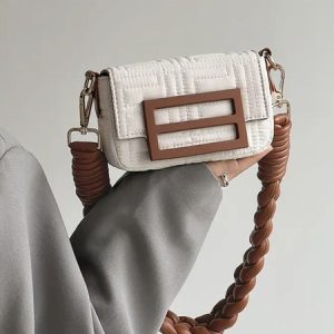 Stylish Color Block Mini Clutch Bag Braided Strap Shoulder Bag, Bags, color:white-brown|size:One-size, Stylewe