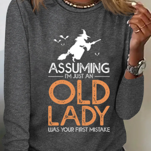 Women's Long Sleeve Tee T-shirt Spring/Fall Halloween Cotton-Blend Crew Neck Daily Going Out Casual Top, JustFashionNow T-Shirts, color:Deep Gray|size:3XL