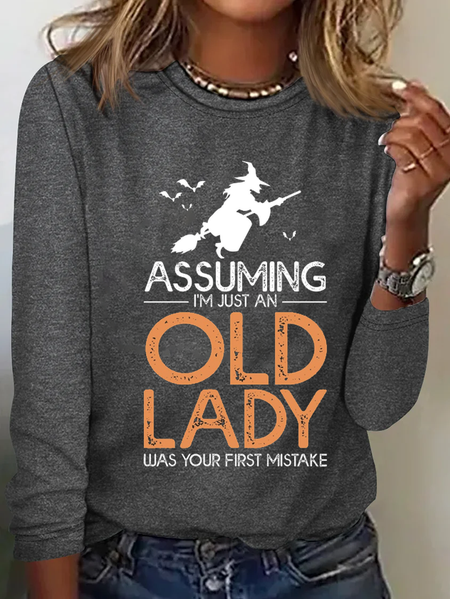 Women's Long Sleeve Tee T-shirt Spring/Fall Halloween Cotton-Blend Crew Neck Daily Going Out Casual Top, JustFashionNow T-Shirts, color:Deep Gray|size:3XL