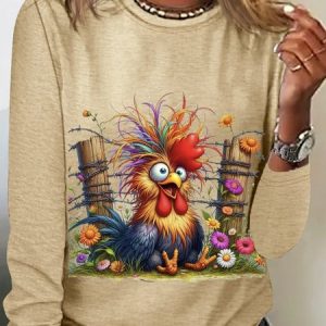 Casual Crew Neck Cotton-Blend Loose T-Shirt, Long sleeves, Lilicloth.com
