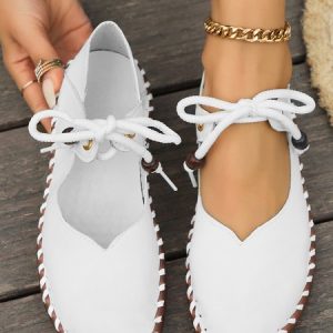 Casual Plain Slip On Flat Heel Shallow Shoes, Flats/Loafers, color:White|size:43, catalog Noracora shop
