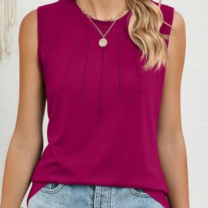 Casual Crew Neck Plain Tank Top, Tanks & Camis, color:Deep Pink|size:XXL, catalog Noracora shop