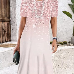 Women Gradient Crew Neck Short Sleeve Comfy Casual Short Dress, Dresses, color:Pink|size:XXL, catalog Noracora shop