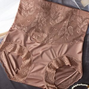 Satin Seamless High Waisted lace Underwear, Lingeries, color:Brick Red|size:XL, catalog Noracora shop