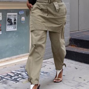 Casual Plain Regular Fit Pockets Fashion Cargo Pants, Pants, color:Army Green|size:XXL, Stylewe